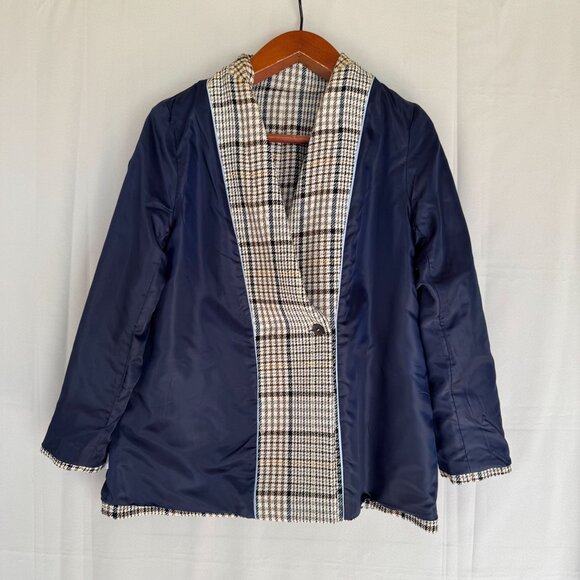 Talbots Petite Brown Ivory Blue Plaid Gold Double Breasted Blazer Size 16 Petite - Picture 11 of 15